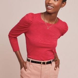 Anthropologie Adagio Puff 3/4 Sleeve Red Top Small